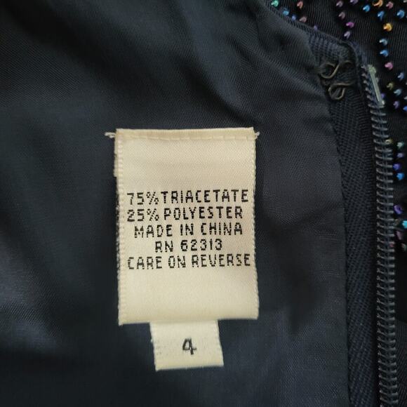 VTG Oleg Cassini Black Tie Beaded Gown Size 4 Navy Sleeveless Evening Formal 90s - Picture 10 of 15